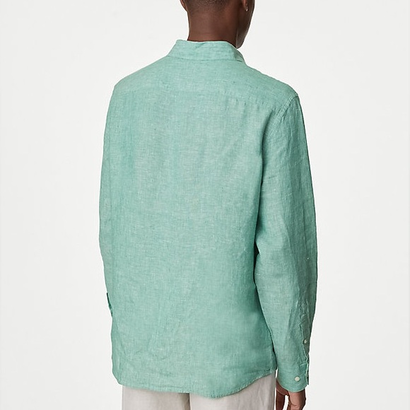 M&S COLLECTION Pure Linen Shirt Mint Sz S - Picture 2 of 13
